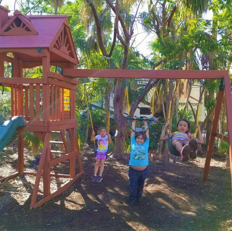 The Hammock House playground was demolished, and the children enjoy the new play area.